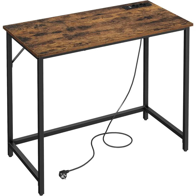 Plată sigură VASAGLE Birou cu iluminare LED, priza incorporata, 2 USB, 50x100x76 cm, maro rustic