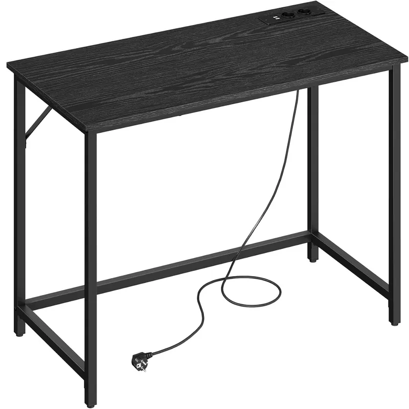 Ofertă de sezon VASAGLE Birou cu iluminare LED, priza incorporata, 2 USB, 50x100x76 cm, negru