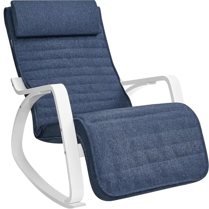 SONGMICS Scaun balansoar din lemn, suport picioare reglabil, maxim 150kg, 67x122x84 cm, albastru Cel mai vândut