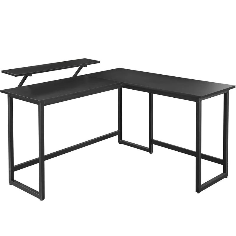 VASAGLE Birou in forma de L cu suport pentru monitor, cadru metalic, 140x130x76cm, negru Ofertă exclusivă