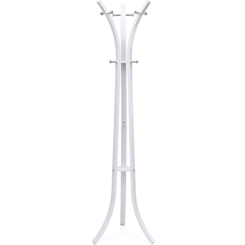 Cumpărături sigure SONGMICS Cuier metalic 176x50x50 cm, cu 9 carlige, otel vopsit si plastic ABS, alb