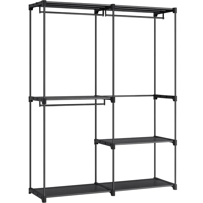 SONGMICS Dulap de haine portabil, cu 3 bare de agatat si rafturi, 138x43x182 cm, negru Popular