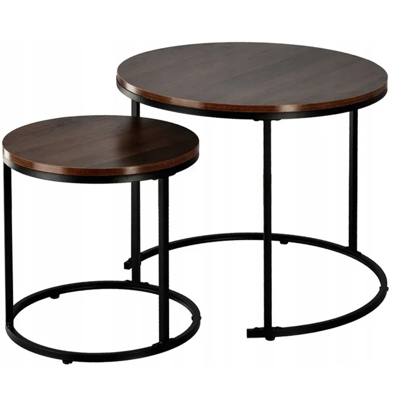 Set 2 mese pentru cafea, cadru otel, blat MDF, 60x60x50 cm si 40x40x40 cm, maro Nu rata