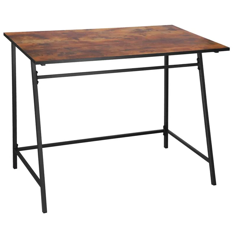 Birou tip masa laterala, cu cadru din otel, 50x100x76 cm, industrial, maro Discount