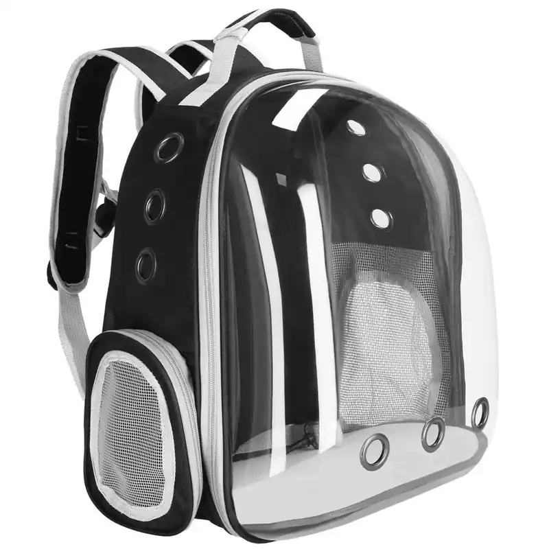 Discount Rucsac transport animale talie mica-medie, maxim 12 kg, hublou panoramic transparent, buzunare laterale, gri