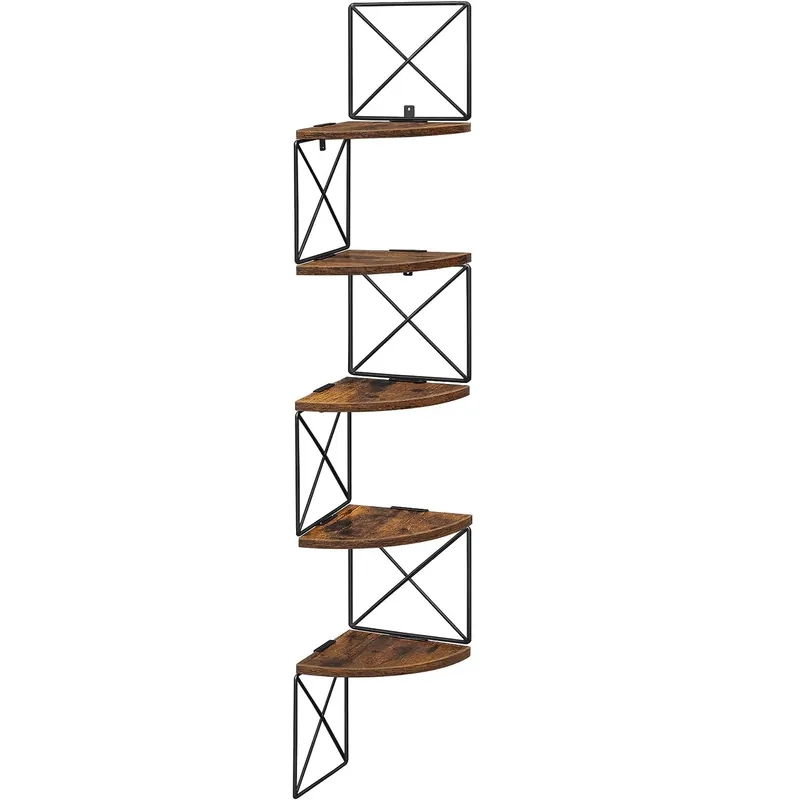 RESIGILAT VASAGLE Raft de perete pentru colt, cadru otel cu 5 etaje din MDF, 20x20x128cm, maro rustic si negru Vezi acum