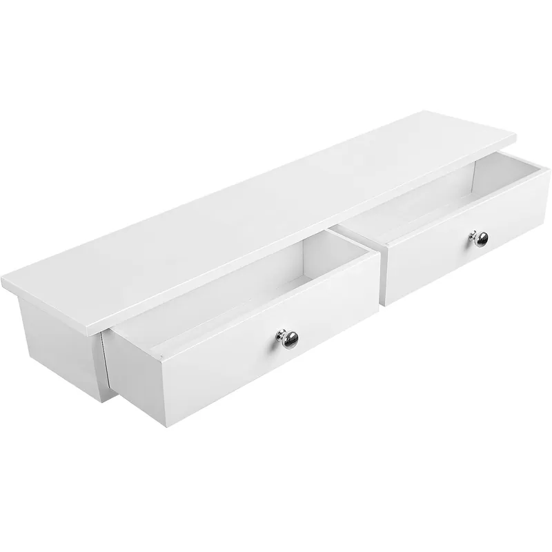 RESIGILAT SONGMICS Raft de perete plutitor cu 2 sertare, MDF, sarcina 15kg, 15x65x10cm, alb Preferatul clienților