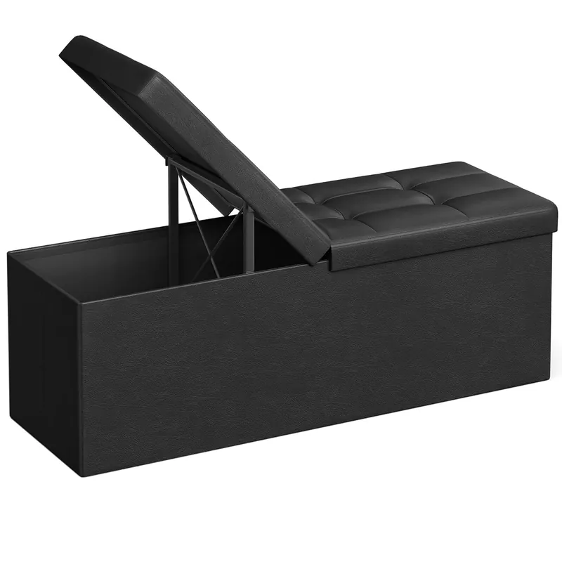 Cel mai bun preț SONGMICS Taburet pliabil cu sezut moale, spatiu de depozitare 120litri, maxim 300kg, 110x38x38cm, negru