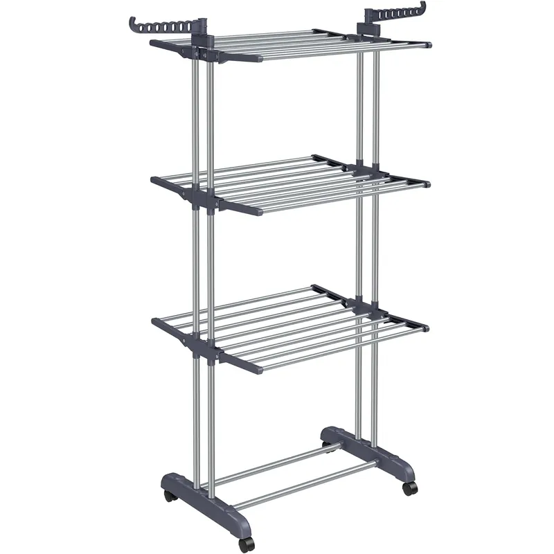 Popular SONGMICS Uscator vertical pentru rufe, mobil si pliabil, cu doua umerase, 64x126x172 cm, sarcina 35kg