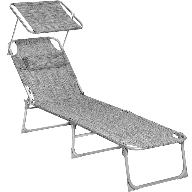 Reducere RESIGILAT SONGMICS Sezlong pliabil, cu parasolar si tetiera, spatar reglabil in 4 pozitii, maxim 150kg, 193x53x29cm, gri deschis
