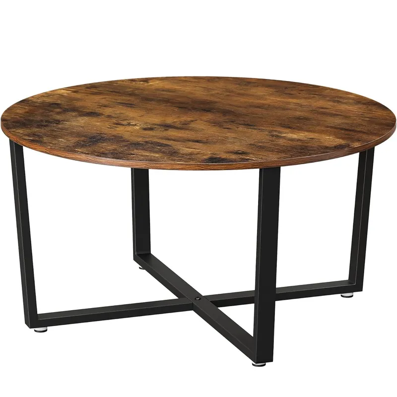 Retur ușor RESIGILAT VASAGLE Masa de cafea rotunda, stil industrial, cadru metalic si blat lemn, 88x88x47cm, maro rustic si negru