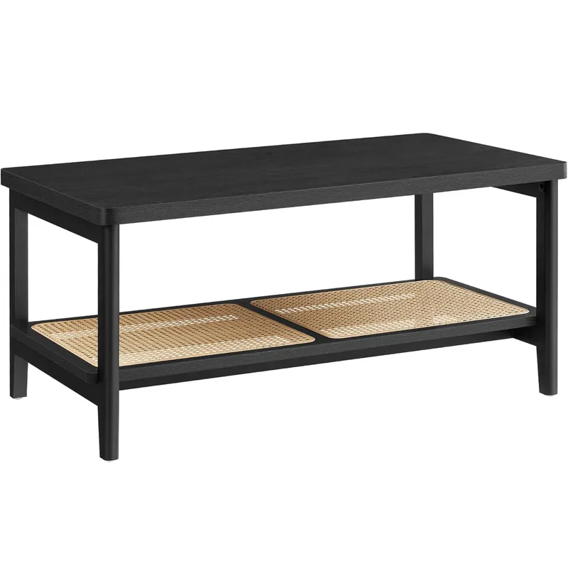 Promoție VASAGLE Masuta de cafea, din MDF, cu spatiu de depozitare pe 2 nivele, 55x100x45 cm, negru