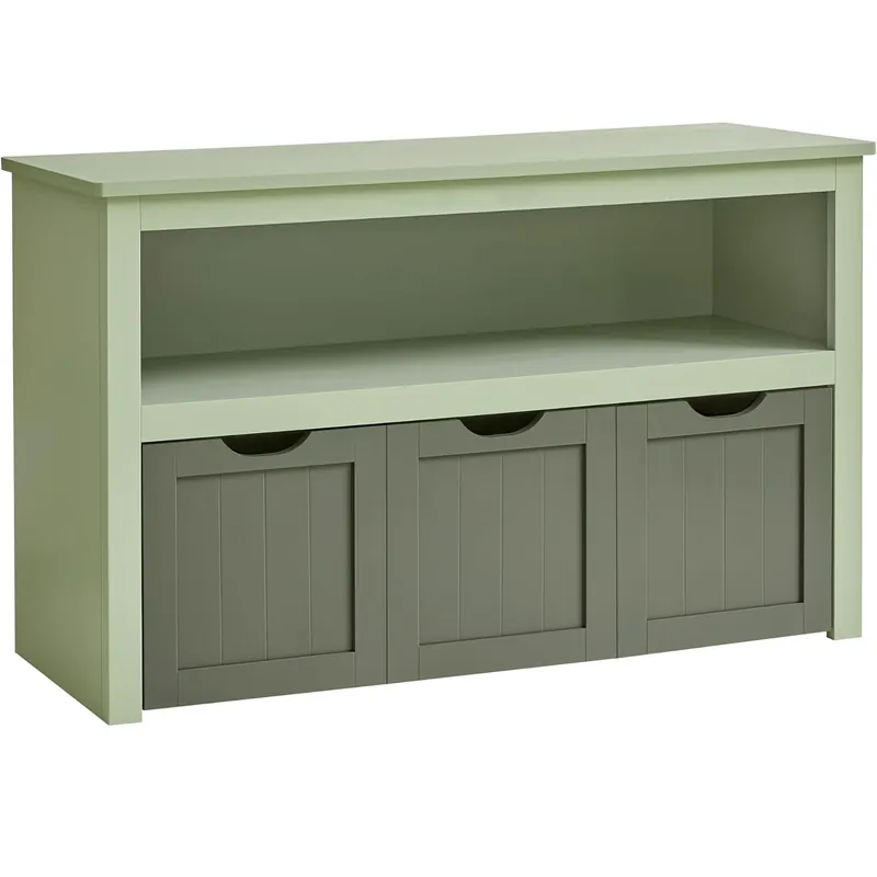Super ofertă VASAGLE Dulap depozitare jucarii, din MDF, cu 3 compartimente detasabile pe roti, 30x102x60 cm, verde