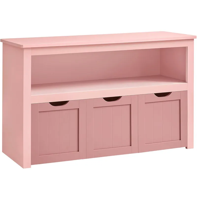 VASAGLE Dulap depozitare jucarii, din MDF, cu 3 compartimente detasabile pe roti, 30x102x60 cm, roz Cumpără online