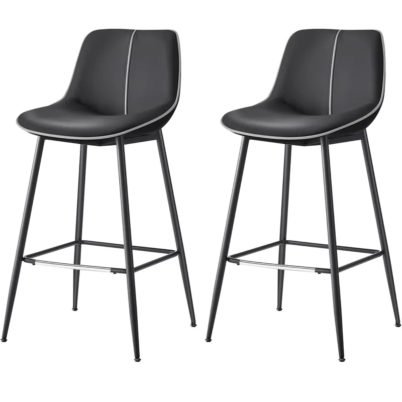 Mai ieftin VASAGLE Set 2 scaune de bar, spatar ergonomic din piele ecologica, cadru metalic, 50x50x99 cm, negru