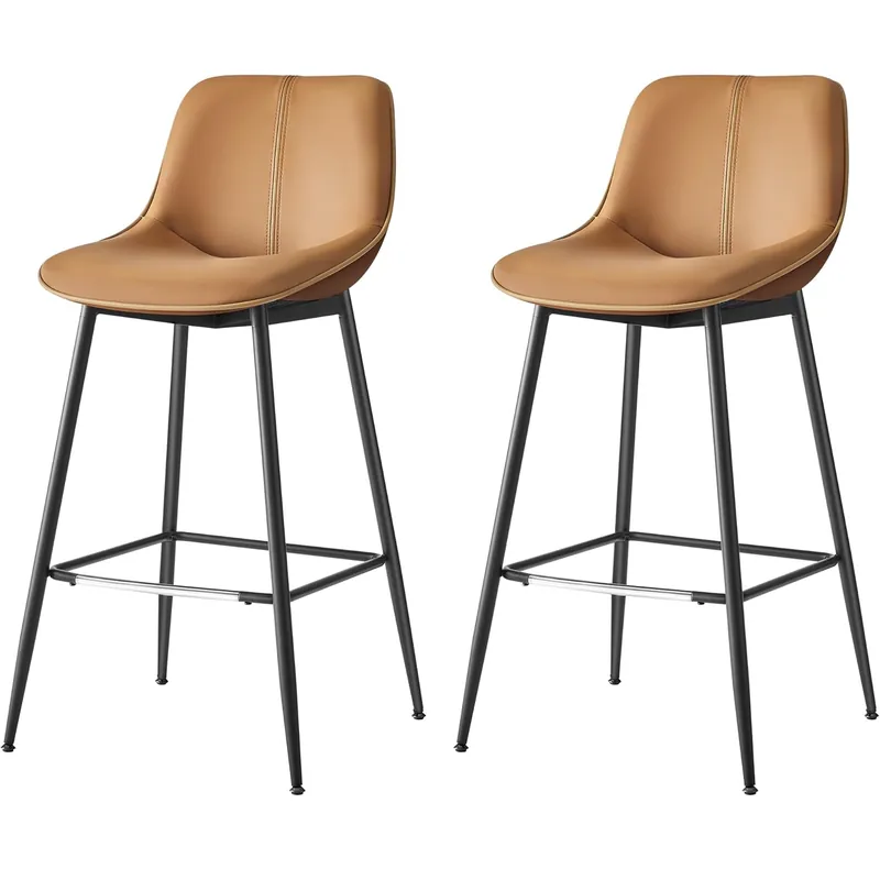 VASAGLE Set 2 scaune de bar, spatar ergonomic din piele ecologica, cadru metalic, 50x50x99 cm, maro caramel Cel mai vândut