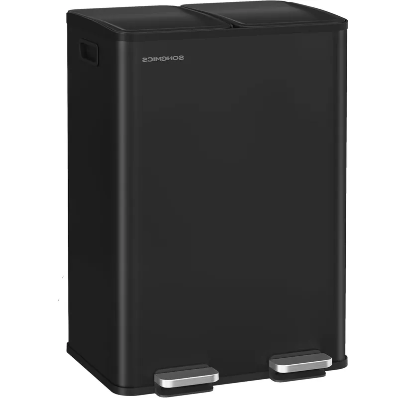 Chilipir SONGMICS Cos de gunoi 2x30L, cu 2 compartimente, capac soft-close si galeti interioare, otel, negru
