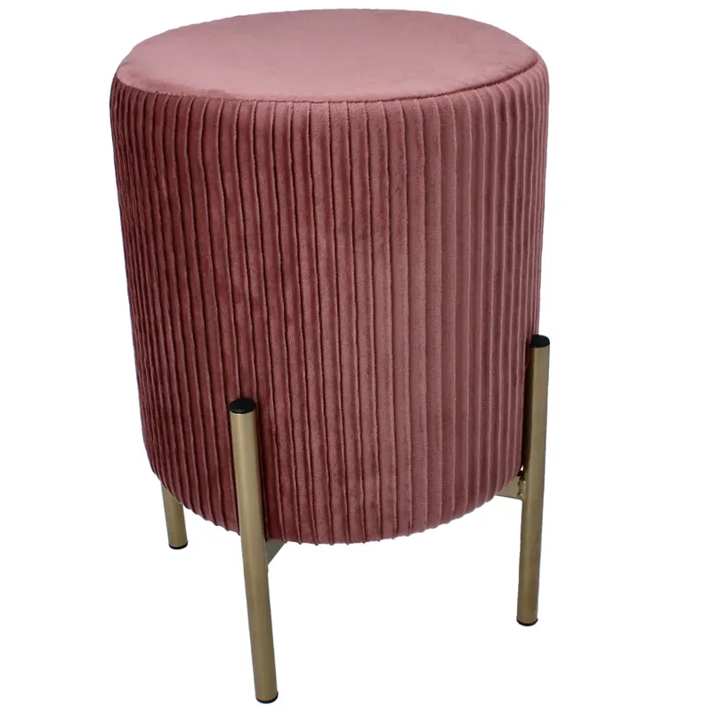 Taburet rotund cu tapiterie catifelata si picioare aurii, 28×42 cm, roz Preț redus