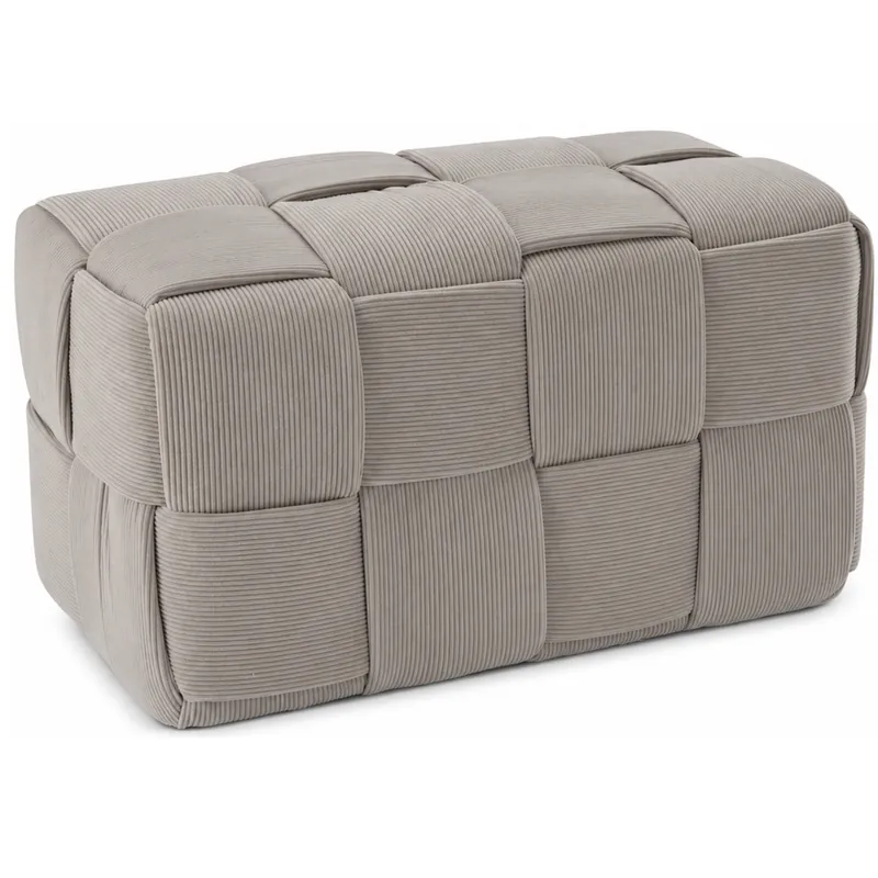 Bestseller Taburet dreptunghiular tapitat cu material reiat, design impletit, 60x32x32 cm, gri deschis