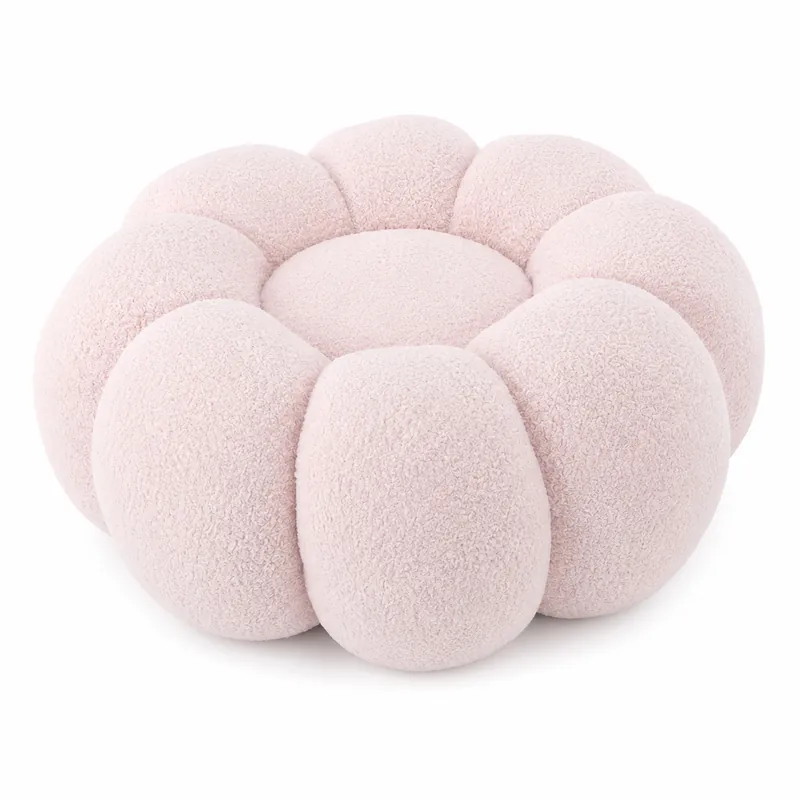 Discount Taburet decorativ cu forma de floare, plusat, 65×30 cm, roz