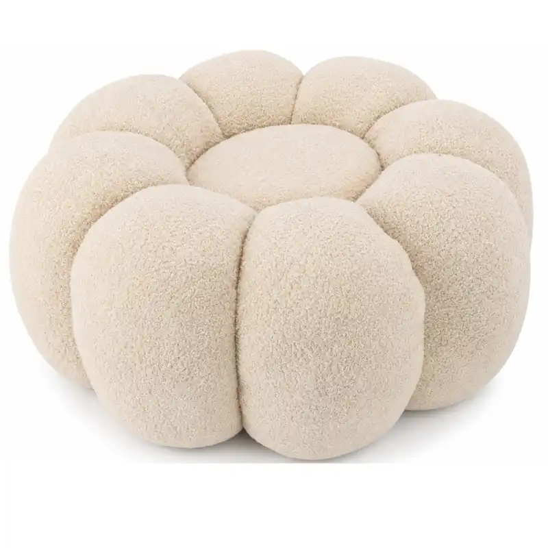 Taburet decorativ cu forma de floare, plusat, 65×30 cm, bej Discount