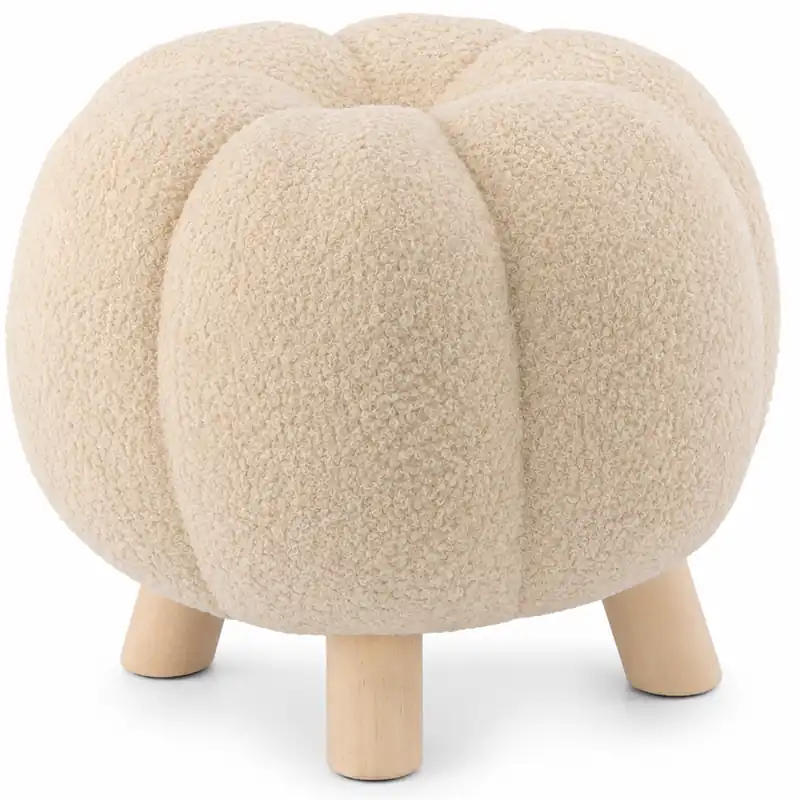 Disponibil imediat Taburet decorativ pentru living si dormitor, material plusat, 32×30 cm, bej