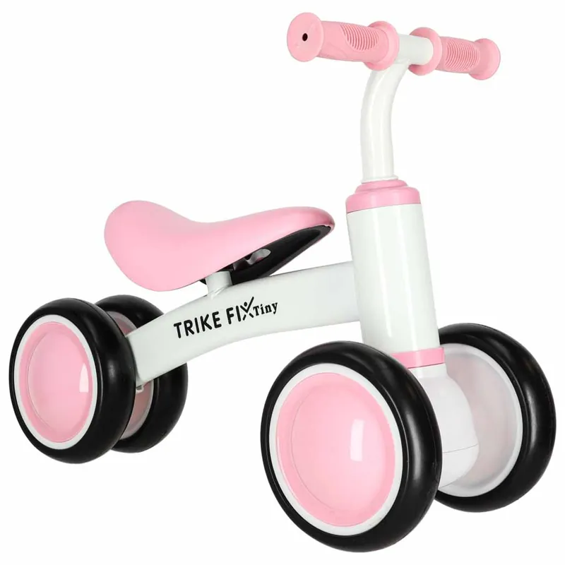 Bicicleta fara pedale pentru copii 4 roti, otel carbon, roti EVA, maxim 30 kg, 54x24x39 cm, roz si alb Reducere extra