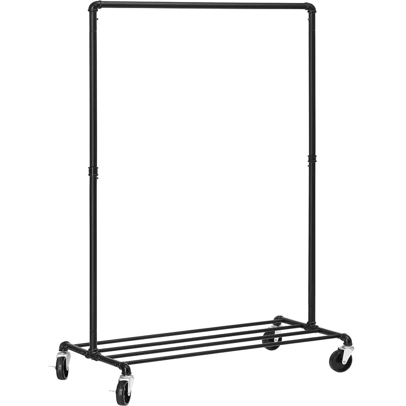 SONGMICS Suport pentru haine, cu raft si sina de agatat, cadru metalic, cu roti, 100x49x163cm, industrial, negru Mai ieftin