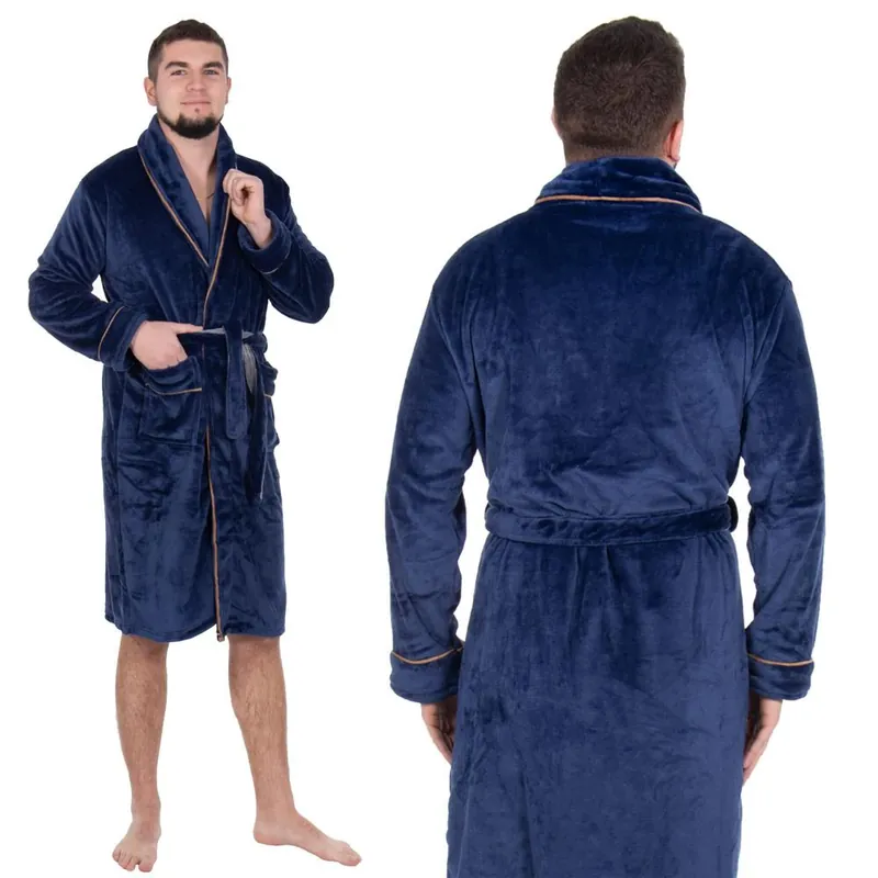 Ofertă de sezon Halat de baie pentru barbati pana la genunchi, marimea L/XL, albastru marin