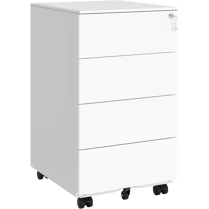 SONGMICS Dulap mobil rollbox pentru dosare, din otel, 4 sertare, incuietoare, roti blocabile, 39x45x69 cm, alb Cumpărături sigure