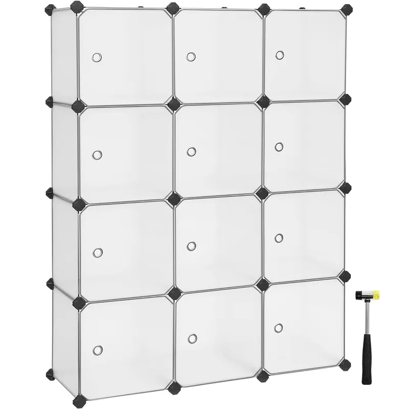 Cel mai bun preț SONGMICS Unitate de depozitare cu 12 cuburi, pentru pantofi sau haine, personalizabil, 31x93x123 cm, alb transparent