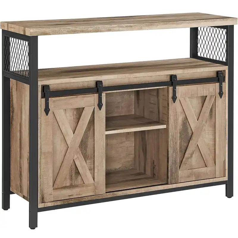 Premium VASAGLE Comoda pentru living sau bucatarie, cu 2 usi glisante, rafturi reglabile, stil rustic, 33x100x80 cm, maro