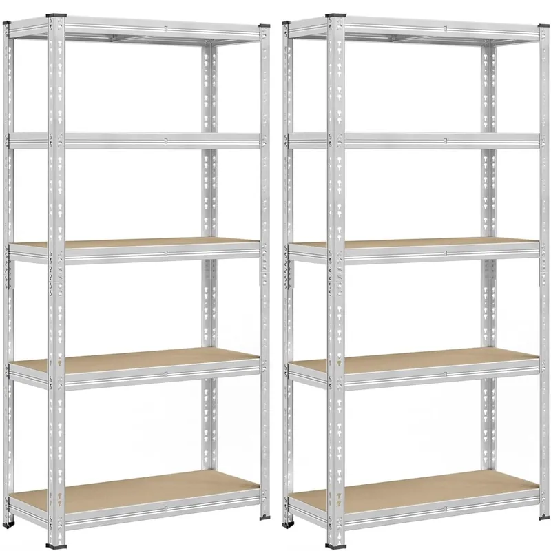 SONGMICS Set 2 rafturi metalice depozitare, 5 niveluri, reglabile, polite MDF, 875 kg, 40x90x180 cm, argintiu Ofertă de sezon