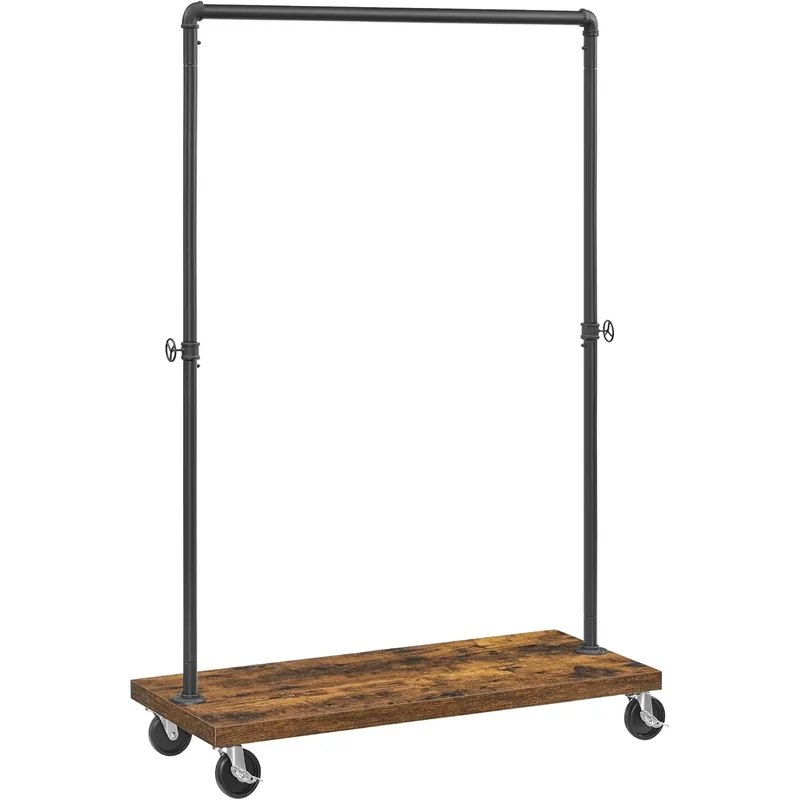 VASAGLE Suport haine cu bara metalica si raft inferior, cadru metalic si PAL, stil industrial, 104x40x162 cm, maro rustic si negru Preț mic