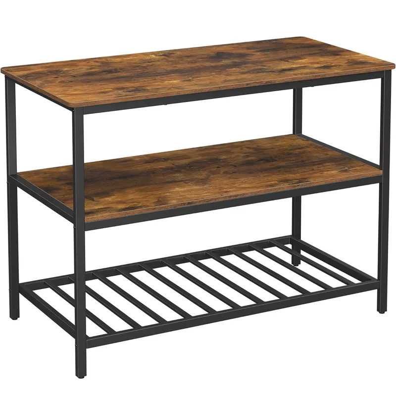 Comandă acum VASAGLE Raft de bucatarie tip insula, cadru de otel cu 3 nivele, stil industrial, 60x120x90cm, maro