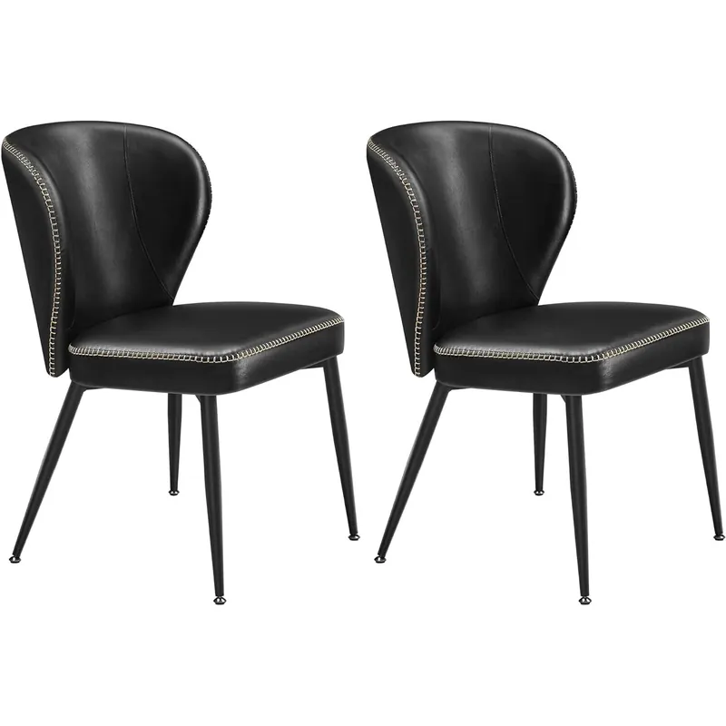 VASAGLE Set 2 scaune living EKHO, tapiterie piele ecologica cu cusaturi, 52x55x79 cm, negru Premium