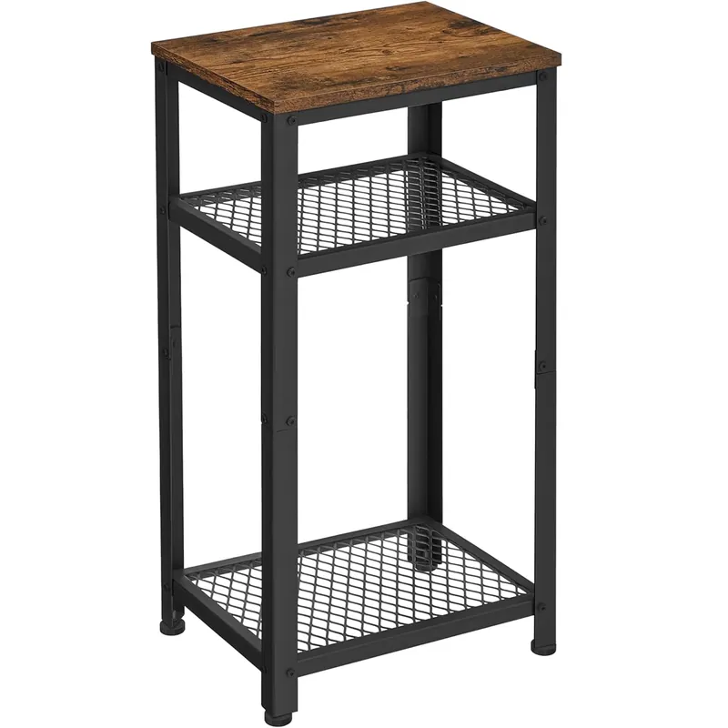 Reducere VASAGLE Masuta laterala 40x30x75 cm, cu 2 rafturi grilaj si blat, otel si PAL, maro rustic si negru