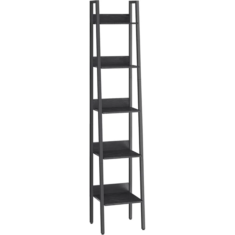 Retur ușor VASAGLE Biblioteca tip scara cu 5 rafturi, design industrial, cadru metalic si rafturi din PAL, 34x30x170 cm, negru