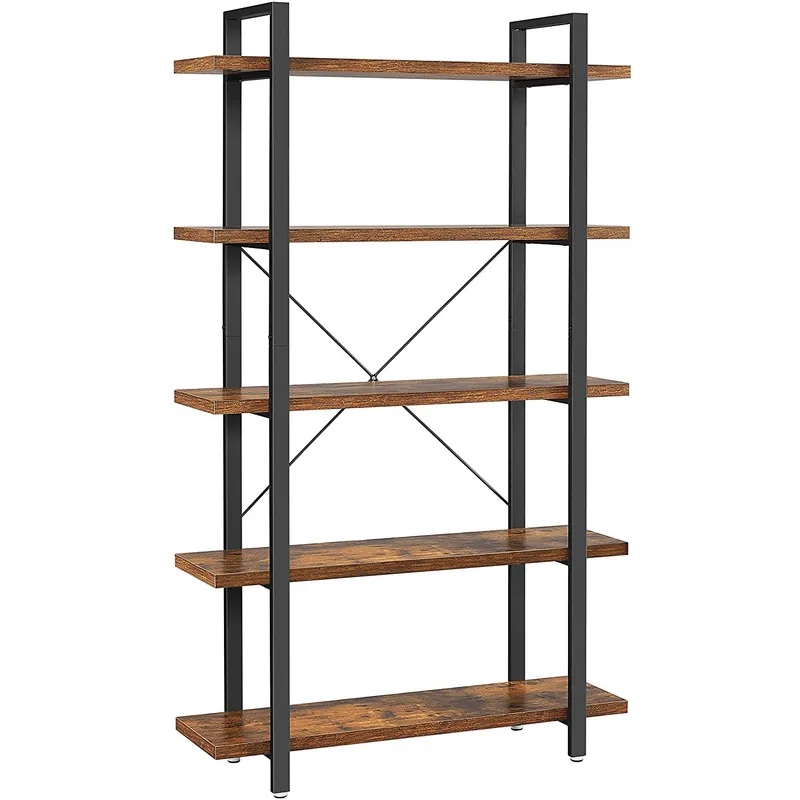 VASAGLE Biblioteca cu 5 rafturi, cadru din otel si rafturi din PAL, 105x34x178cm, maro rustic si negru Popular