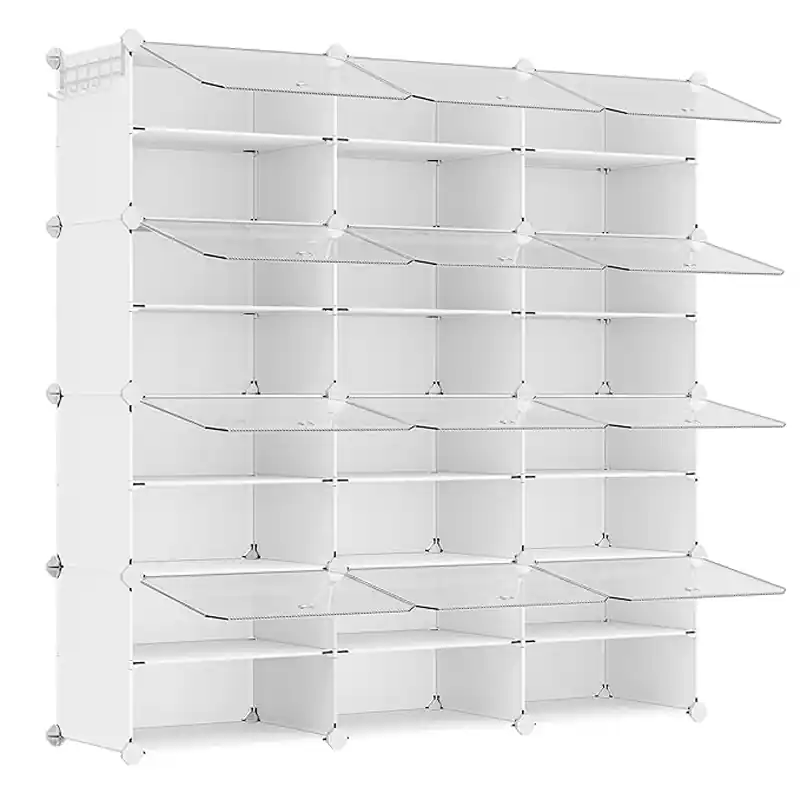 Cumpără acum SONGMICS Organizator pantofi modular cu 12 compartimente, cadru metalic si panouri din plastic, cu usi, 124x32x125 cm, alb