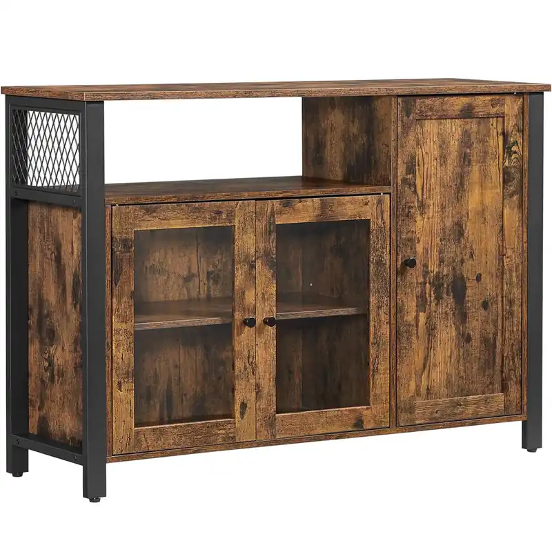 VASAGLE Dulap de depozitare tip bufet, cu 3 usi, stil industrial, 110x33x75cm, maro rustic si negru Cumpără acum
