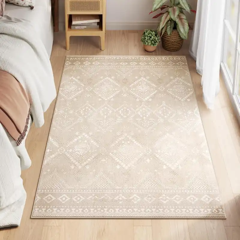 SONGMICS Covor decorativ antiderapant, stil boho, lavabil la masina, 80×150 cm, bej cappuccino Doar azi