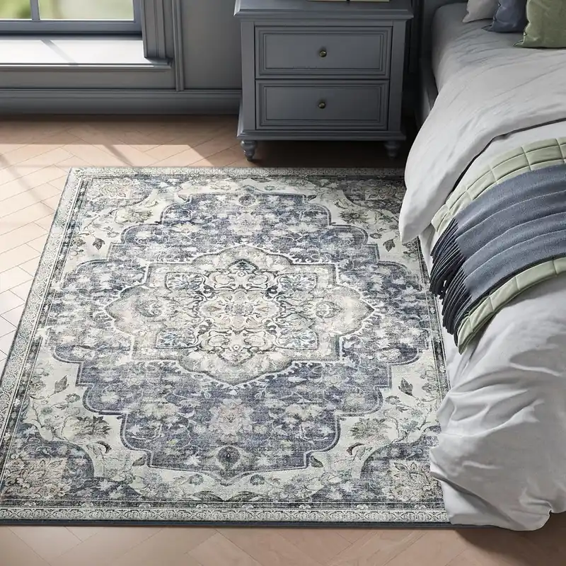 SONGMICS Covor decorativ antiderapant, stil vintage, lavabil la masina, 120×170 cm, gri Cel mai bun preț