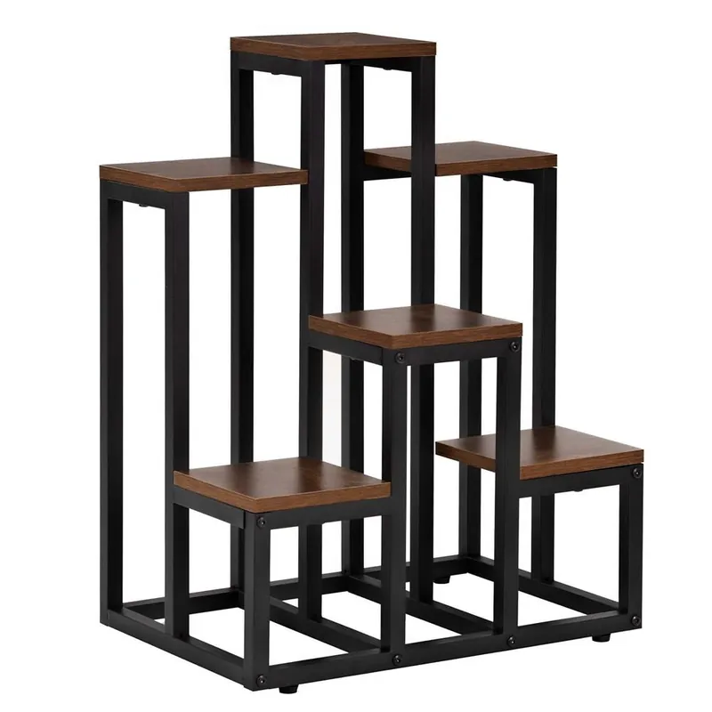 RESIGILAT Suport pentru flori cu 6 polite din lemn, structura metal, 51x34x68 cm, negru Discount