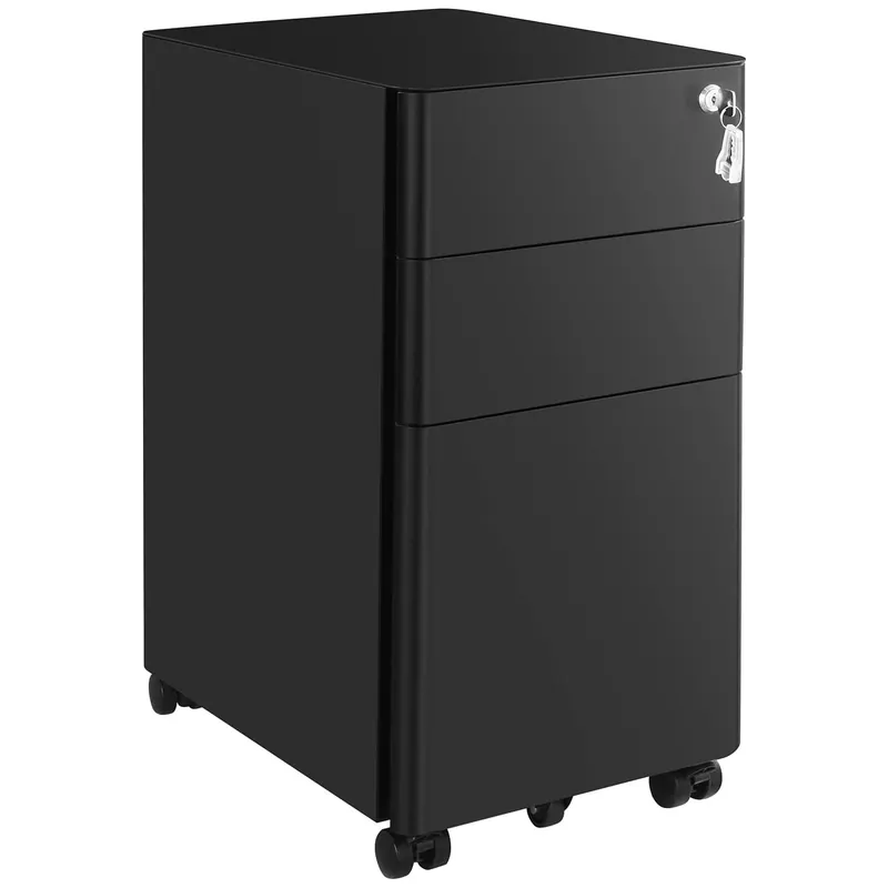 Plată securizată RESIGILAT SONGMICS Dulap birou rollbox, cu 3 sertare si roti, corp metalic preasamblat cu incuietoare, pentru documente A4, 46x30x59 cm, negru