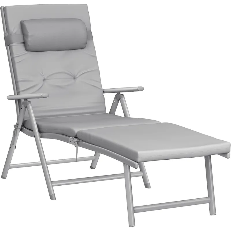 RESIGILAT SONGMICS Sezlong pliabil, cu saltea groasa si tetiera, spatar reglabil, maxim 150kg, 183x60x39cm, gri Ieftin