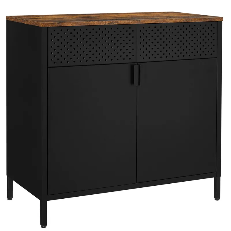 Comandă acum RESIGILAT SONGMICS Dulap depozitare metalic cu 2 usi, raft reglabil, cadru otel, stil industrial, 80x40x76 cm, negru si maro rustic