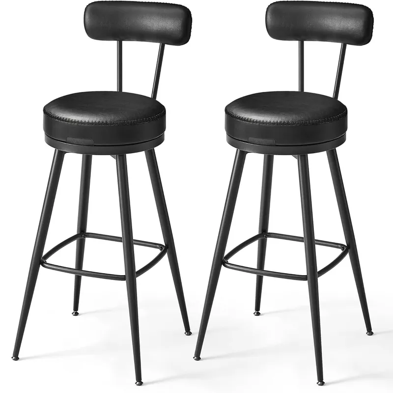RESIGILAT VASAGLE set 2 scaune de bar rotative 360°, cu spatar, inaltime 101 cm, piele sintetica, cadru otel, stil modern, negru Cumpără acum