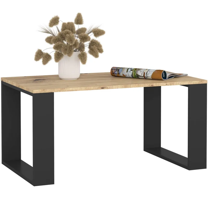 RESIGILAT Masuta cafea NOX cu raft inferior, PAL laminat, 92x53x45 cm, stejar artisan si negru Disponibil imediat
