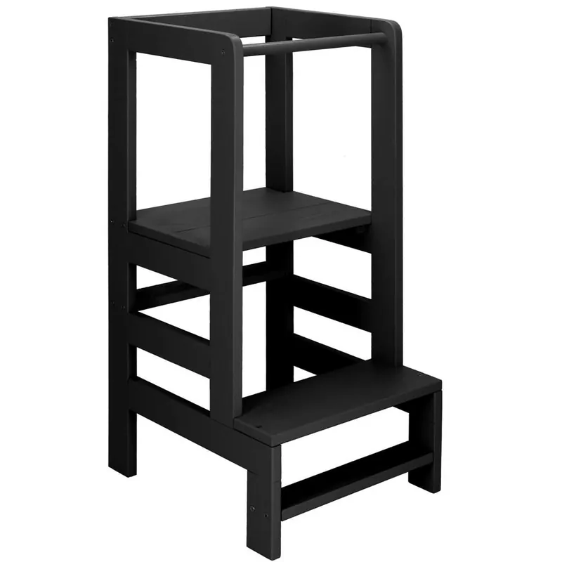 Retur ușor RESIGILAT Turn de invatare inaltator multifunctional din lemn, platforma reglabila pe 3 inaltimi, 90x39x44 cm, negru